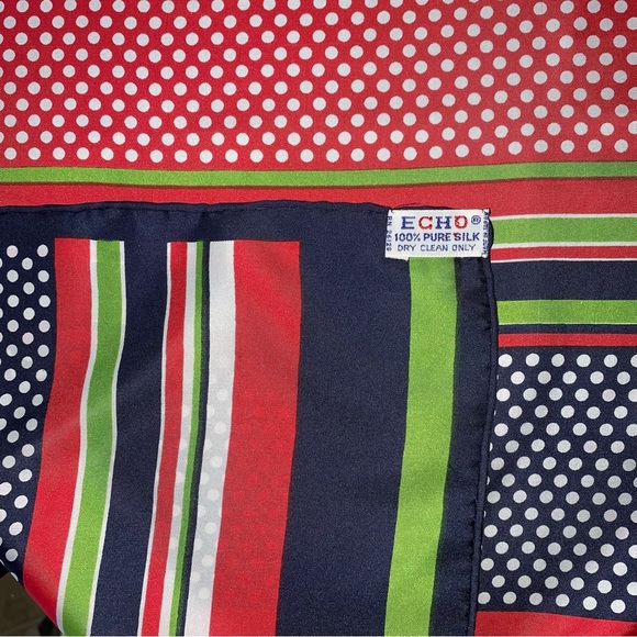 Vintage Echo 100% Pure Silk Striped Polkadot Scarf 45” x 15” - Picture 14 of 17